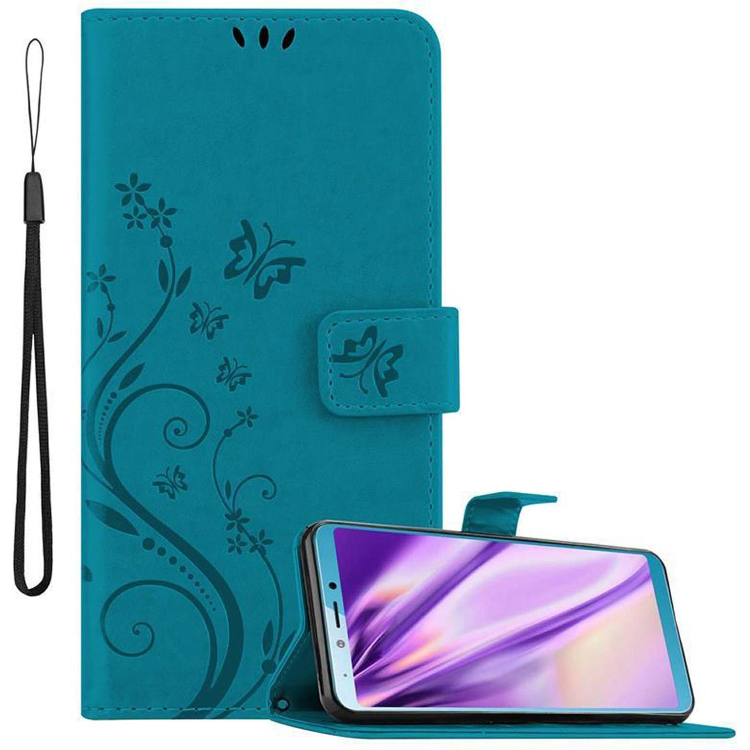 Cadorabo Flower Book Cover (Samsung Galaxy A6s), Smartphone Hülle, Blau