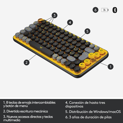 Produktbild Logitech POP Keys Wireless Mechanical Keyboard With Emoji Keys Tastatur RF Wireless + Bluetooth QWER (Eng. Int., Kabellos)