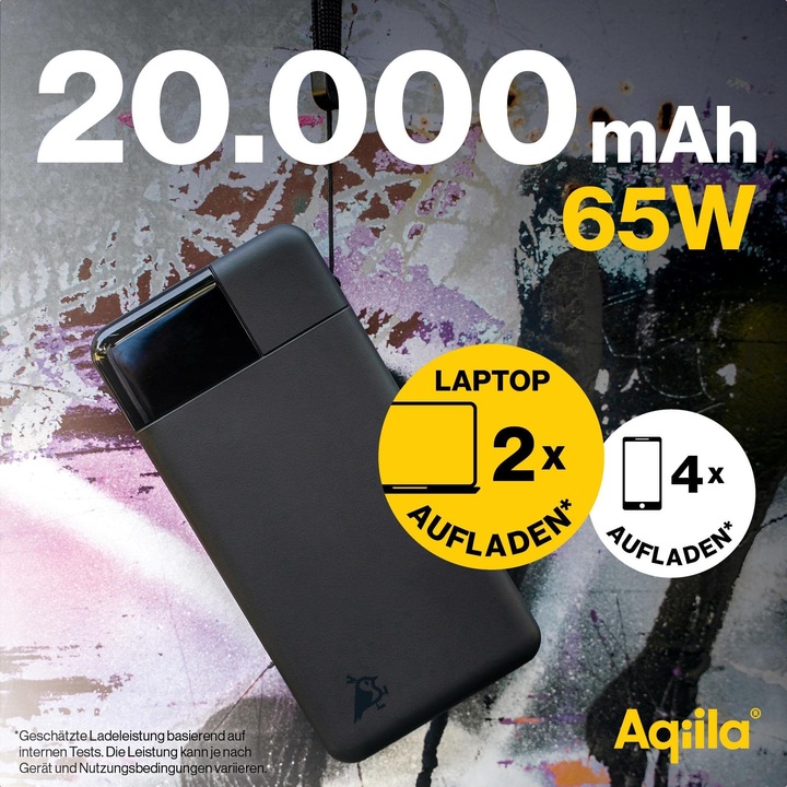 Actual product image Aqiila Powerbird B20B+ - Powerbank 20000 mAh, 65W - Black (20000 mAh, 65 W, 74 Wh)