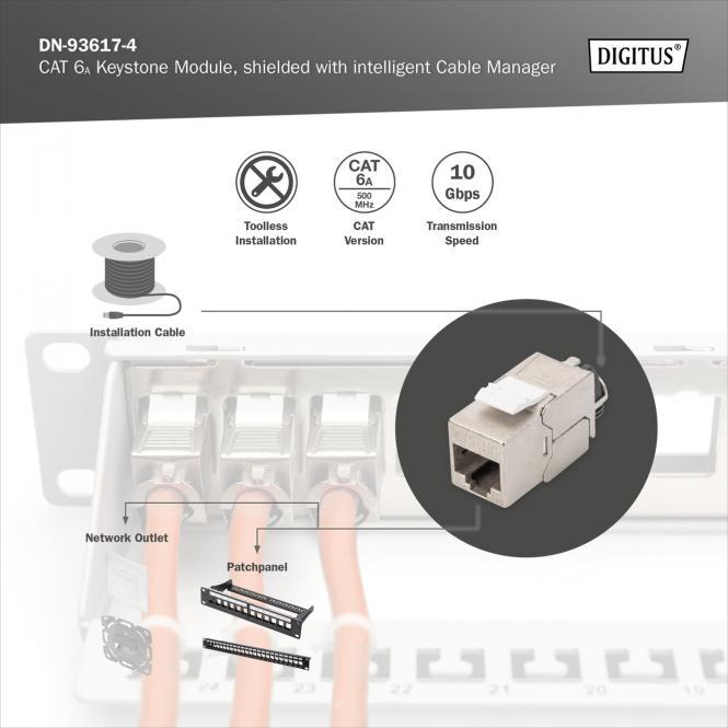 Image du produit Digitus CAT 6A Keystone Jack, blindé, 4 pièces connexion sans outils (Module Keystone)