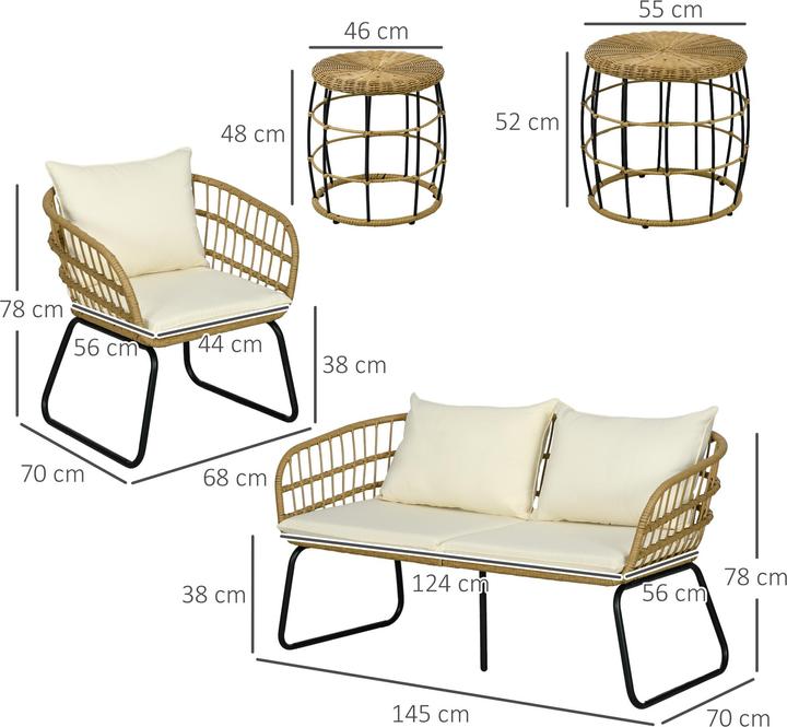 Actual product image Outsunny Garden furniture set with 2 side tables for 4 people
