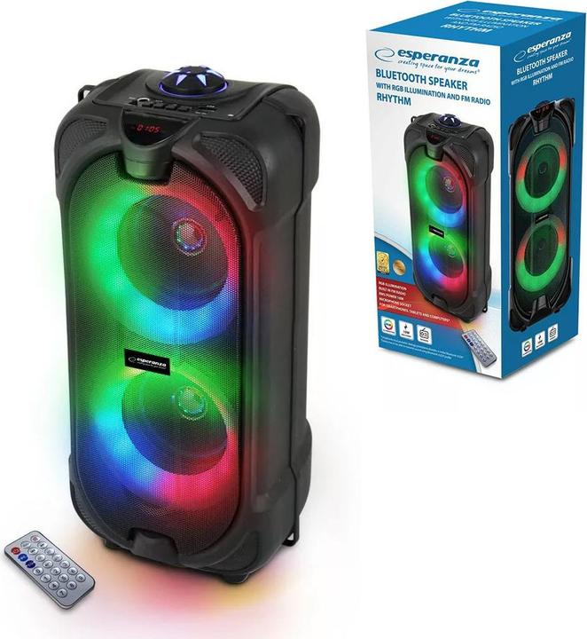 Immagine prodotto Esperanza EP157 BT FM LED RGB Altoparlante nero 10W (5 h, Batteria ricaricabile)