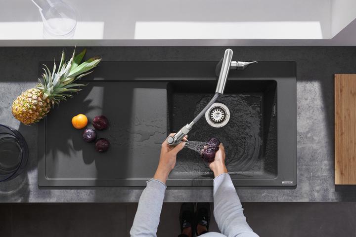 Actual product image hansgrohe HG Fitted sink 450 m off. left S514-F450 Stone grey (Fitted sink, 51 cm, 105 cm)