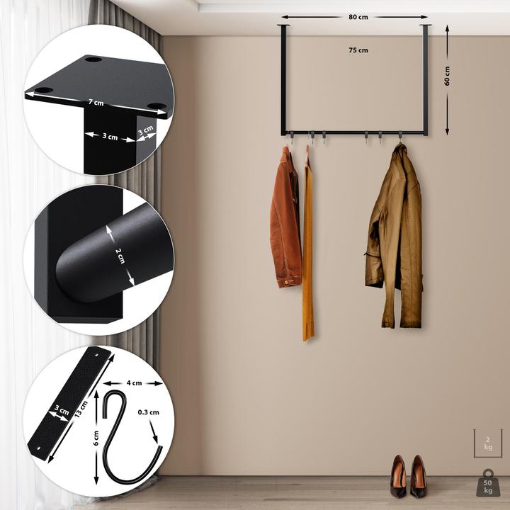 Produktbild CLP Kleiderstange Fenton aus Metall für Deckenmontage mit 6 Kleiderhaken