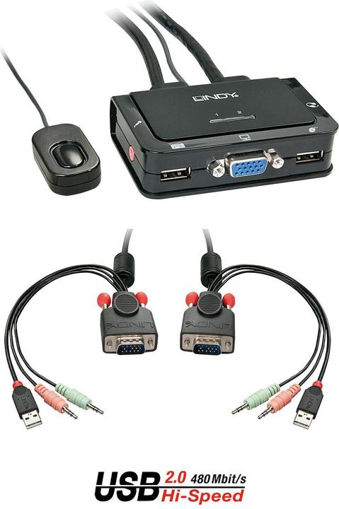Produktbild Lindy VGA KVM Switch 2 Port USB 2.0 Audio Compact USB 2.0 Audio/Mikrofon
