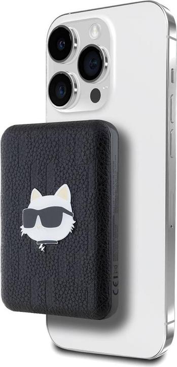 Karl Lagerfeld Powerbank indukcyjny KLPB5FPGKSCHHK 15W 5000mAh czarny/black Choupette Head Pin MagSa (5000 mAh, 15 W)
