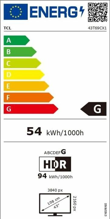 Energie-Label TCL 43T69C (43", QLED, 4K, 2025)