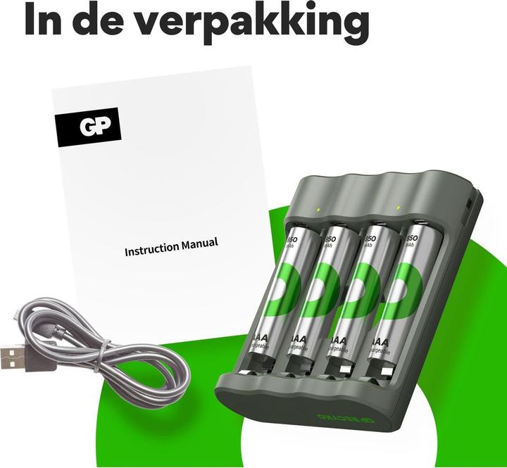 GP Batteries GP ReCyko Everyday Battery Charger, B441 (USB), incl. 4 x ...