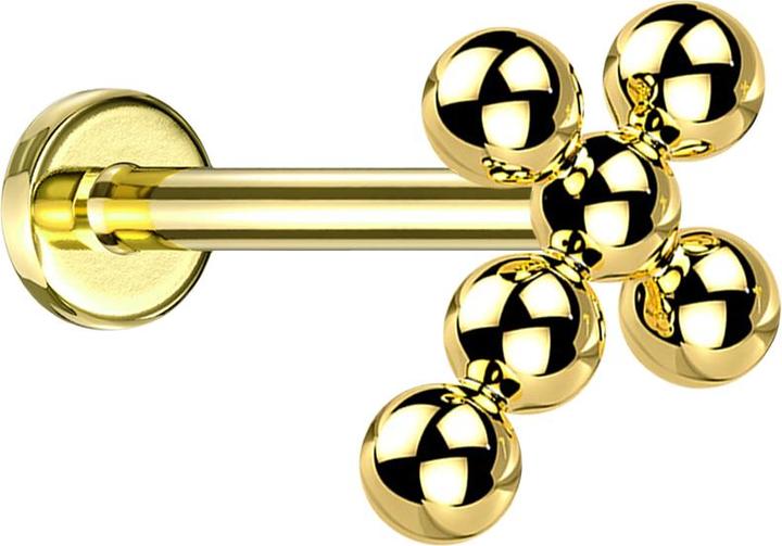 Actual product image Star Piercing Micro Labret Internal Thread Gold Plated Cross Balls (Titanium G23, without brass)