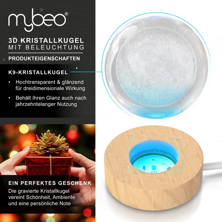 Produktbild Mybeo 3D Mond Glaskugel, Leuchtende Kristallkugel, Dekolicht, Nachtlicht, Farbwechsel, RGB LED