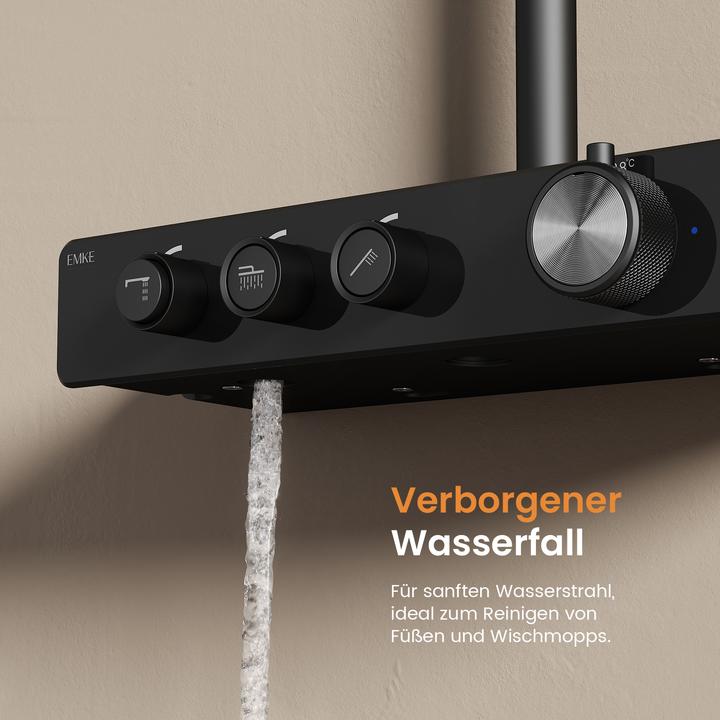 Actual product image Emke Shower system with thermostat Black matt shower mixer Complete shower set Rain shower with mixer