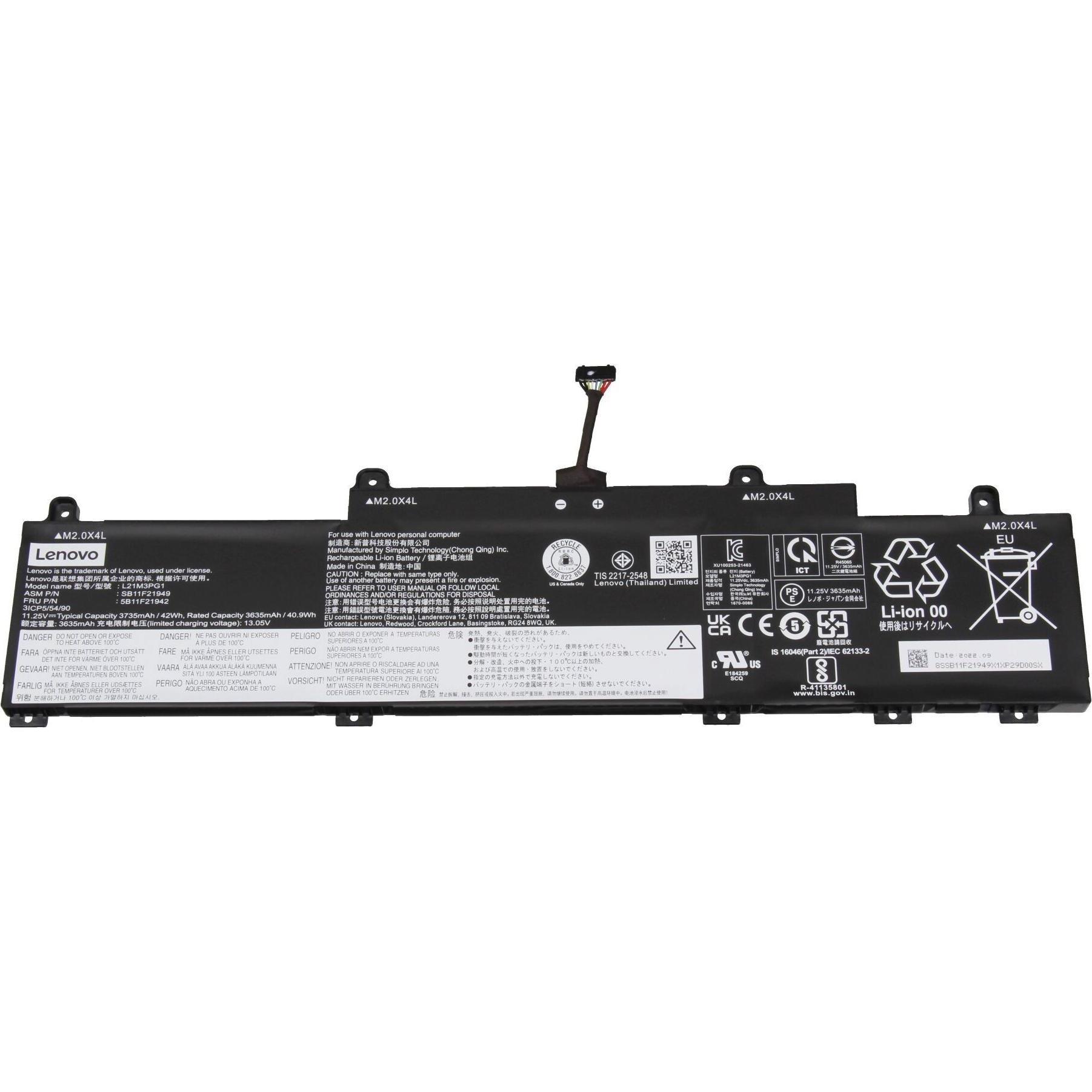 Lenovo L21M3PG1 (3 Zellen, 3735 mAh), Notebook Akku