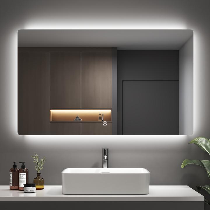 Actual product image Emke Bathroom Mirror With Lighting Φ80cm, Cool-White6500K, Dimmable,Touch Switch (100 x 60 cm)