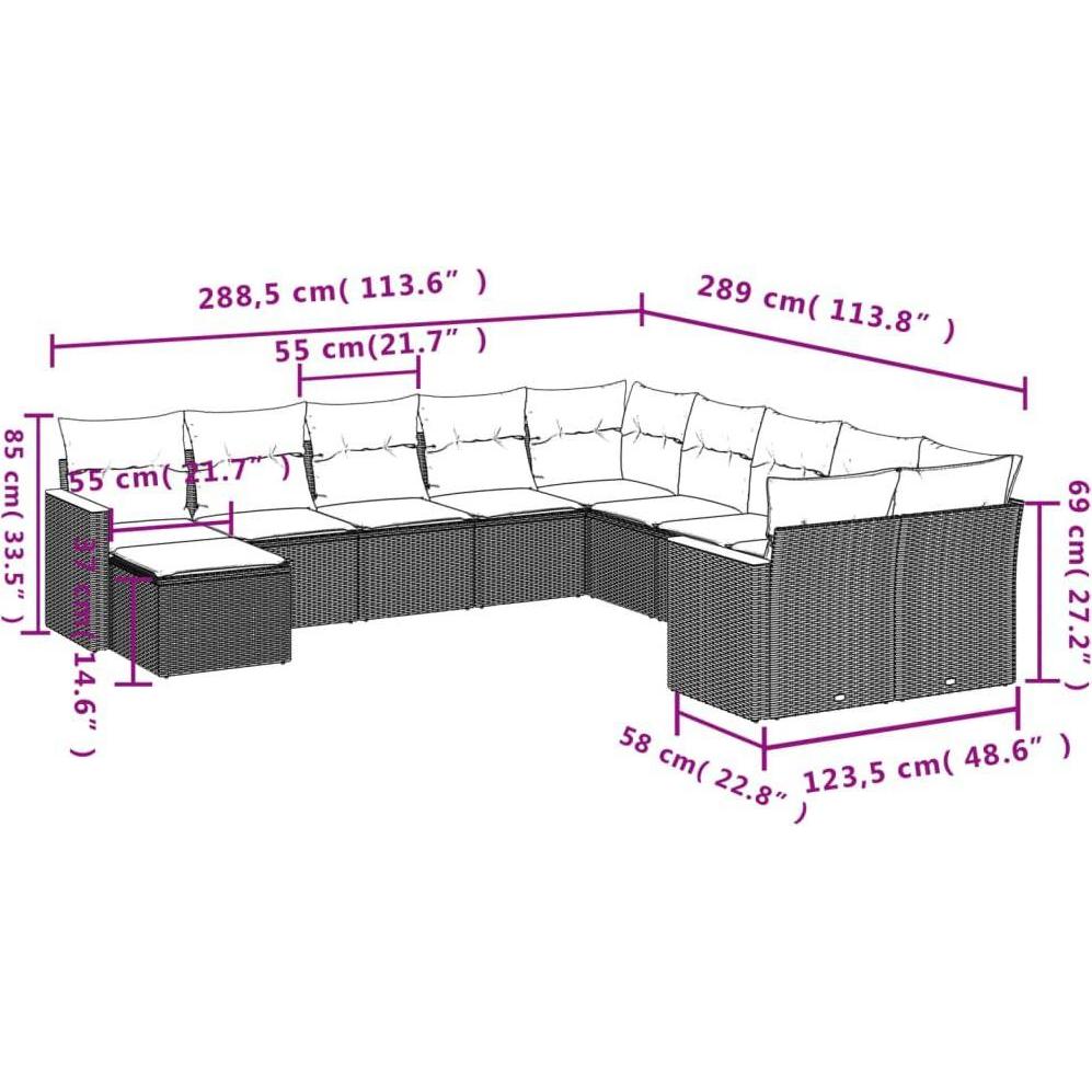 Thumbnail - VidaXL, Gartenlounge, 10-tlg. Garten-Lounge-Set mit Kissen
