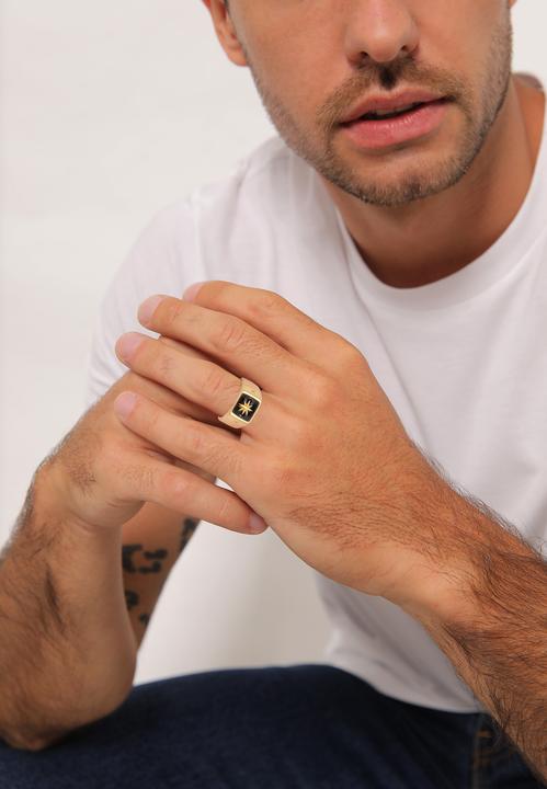 Image du produit Kuzzoi Bague homme sceau émail étoile de base 925 argent (60, Argent 925)