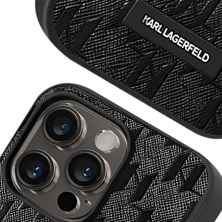 Actual product image Karl Lagerfeld Saffiano Mono Metal Logo - iPhone 14 Pro case (czarny) (Apple iPhone 14 Pro)