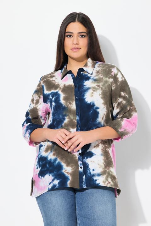 Produktbild Ulla Popken Musselin-Bluse, Batikdruck, Hemdkragen, 3/4-Arm (42, 44)