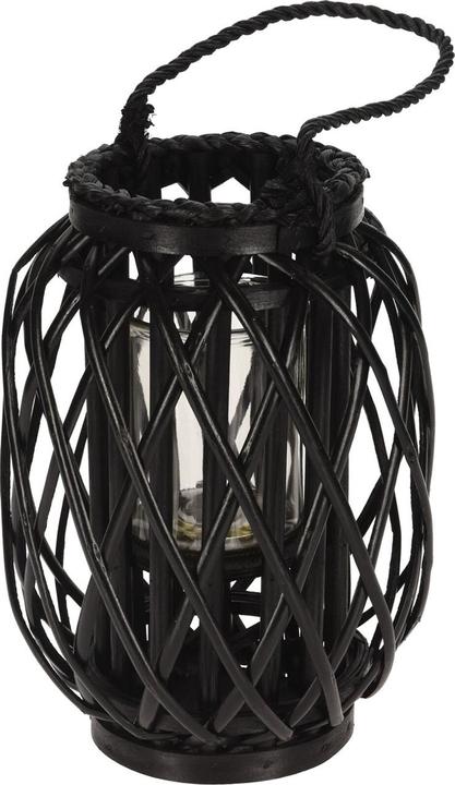 Natura Punto Laterne aus Rattan mit Glaseinsatz, schwarz, Windlicht mit Henkel
