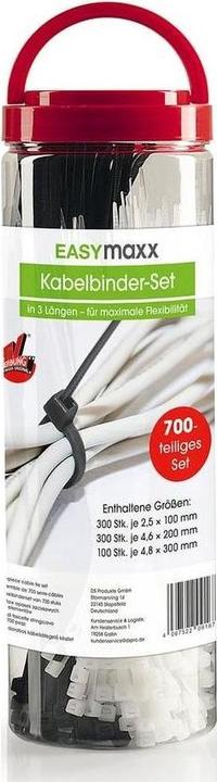 Produktbild Easymaxx Kabelbinder Set 700 Stück, Schwarz/Weiss 100 mm x 2.5 mm (Kunststoffkabelbinder, 100 mm, 700 Stk.)