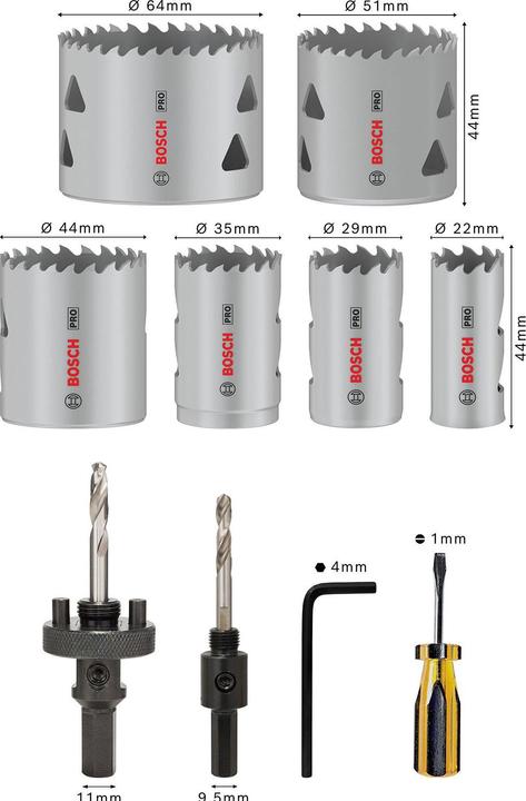 Produktbild Bosch Professional Zubehör PRO Multi Material Lochsägen-Set, 12-tlg. (22, 29, 44, 51, 64, 35 Millimeter)