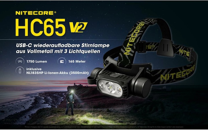 Actual product image Nitecore HC65 V2 USB (1750 lm)