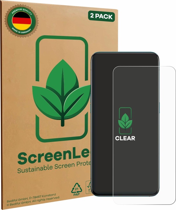 Produktbild ScreenLeaf Schutzfolie nachhaltiger Displayschutz Display Schutz Folie Klar Transparent (2 Stück, Oppo Reno 5G)