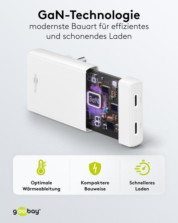 Produktbild Goobay USB-C PD GaN Dual-Schnellladegerät 90° Flat 45 W weiss (45 W, 2 Ports)