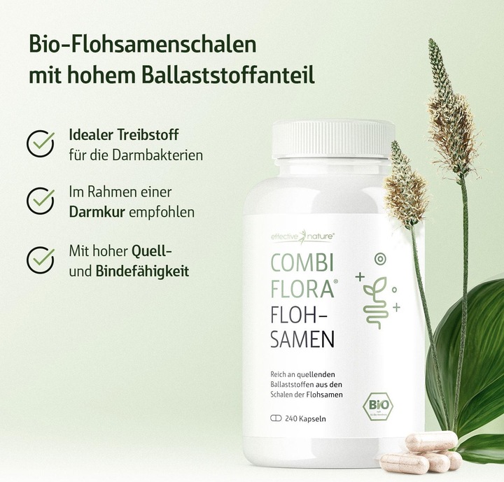 Produktbild Effective Nature Combi Flora Bio Flohsamenschalen Kapseln (240 Stück, Kapseln, 160 g)