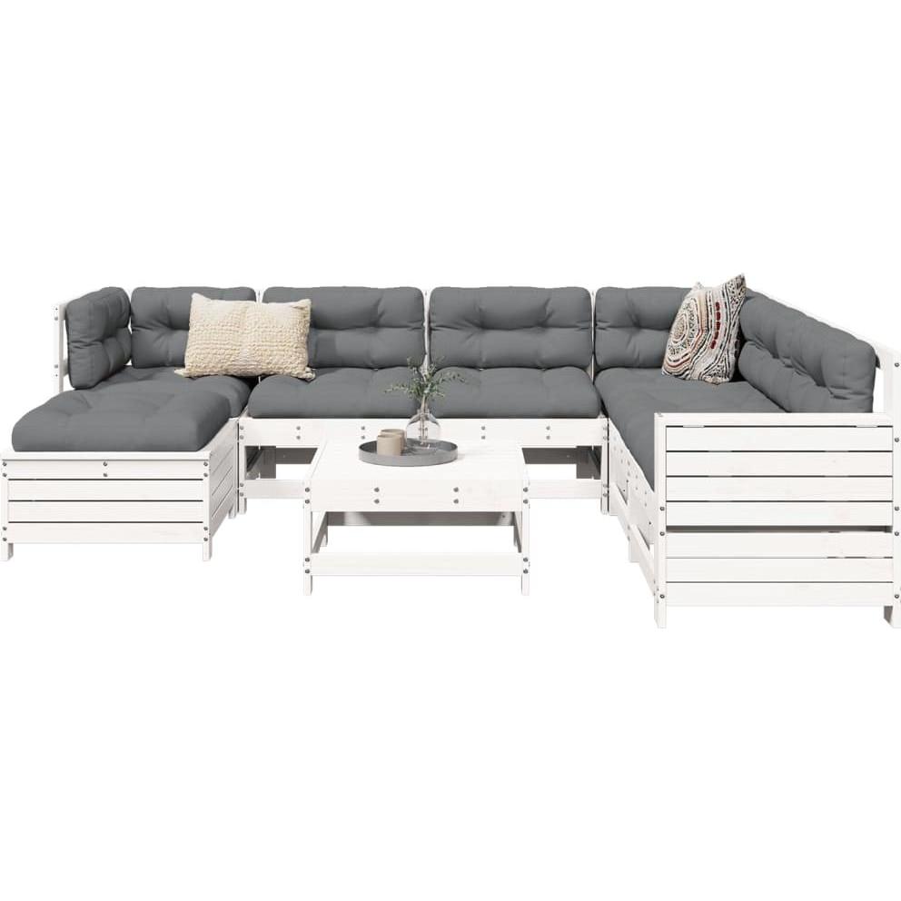VidaXL, Gartenlounge, Gartenmöbel Sofa Garnitur Lounge Sitzgruppe 8-tlg. Weiss Massivholz Kiefer