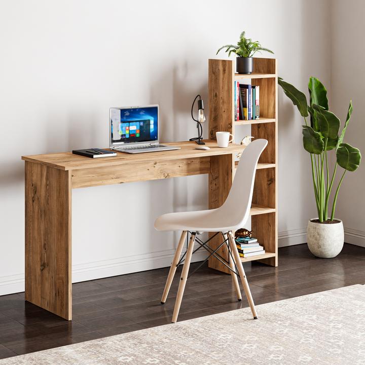 Produktbild En.Casa Schreibtisch mit Regal Chagtuniejle 150x45x120 cm Holzoptik