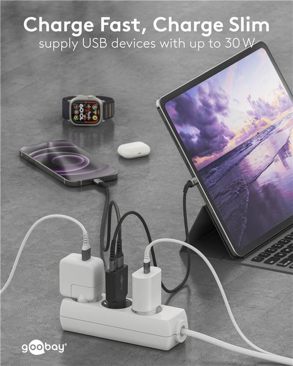Immagine prodotto Goobay USB-C PD GaN Dual-Schnellladegerät Slim 30 W (30 W, 2 porte)