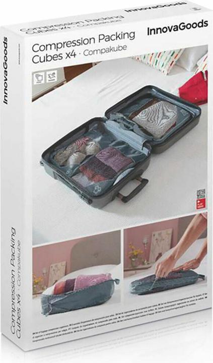 Immagine prodotto InnovaGoods Borse organizer per bagagli con funzione di compressione Compakube 4 pezzi (Sistema d'imballaggio)