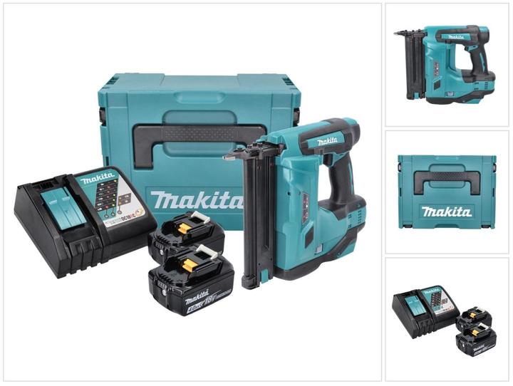 1x Makita DBN 500 cordless upright nailer, 2x Makita BL 1840 B rechargeable battery, 1x Makita DC 18 RC 7.2 - 18 V rechargeable battery quick charger for Li-ion battery (195584-2), 1x Makita Makpac, 1x universal insert