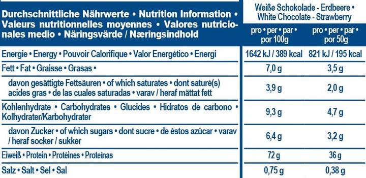 Valeurs nutritives et ingrédients IronMaxx 100% Whey Protein (sachet de 500g) (Fraise, Chocolat blanc, 1 x, 500 g)