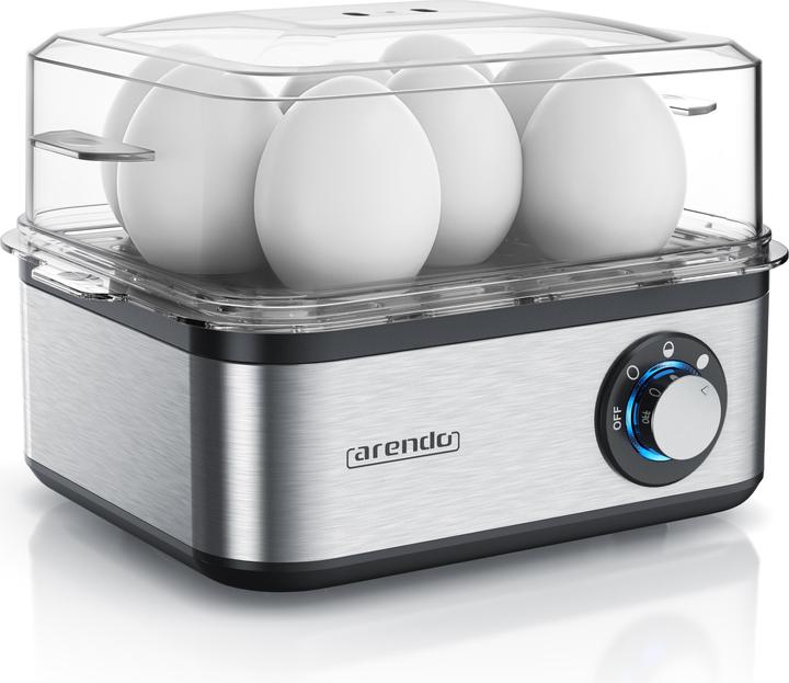 Produktbild Arendo Edelstahl Eierkocher 8-fach, 500 W, Edelstahl, Warmhaltefunktion, Härtegrad einstellbar, silber