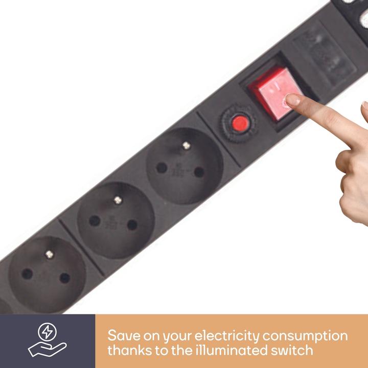 Produktbild Velleman 8-FACH-STECKDOSENLEISTE - STECKER-TYP E (FRANZÖSISCHES SYSTEM) - FÜR 19"-RACK (8x, CEE 7/5, 2.15 m)