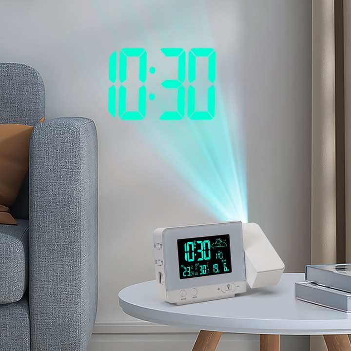 Produktbild Casativo Projektions-Wecker mit Funk-Wetterstation, USB-Port, Aussensensor