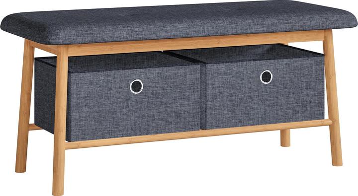 En.Casa Sitzbank Vad mit 2 Aufbewahrungsboxen 90x30x45 cm Natur/Grau (90 x 30 x 45 cm)