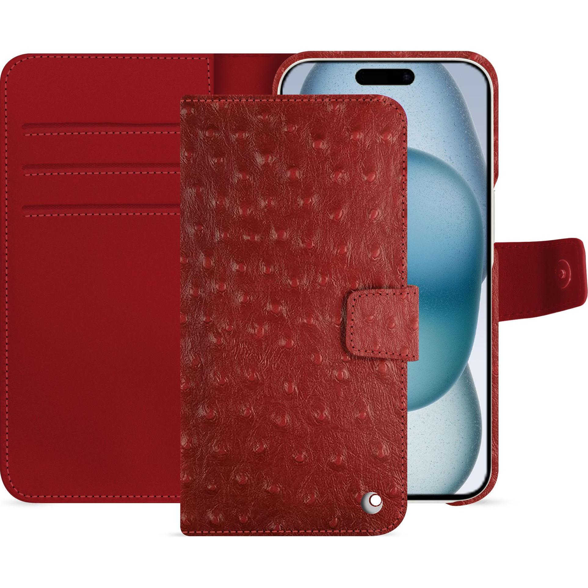 Noreve Lederschutzhülle Apple iPhone 15 (Apple iPhone 15), Smartphone Hülle, Rot
