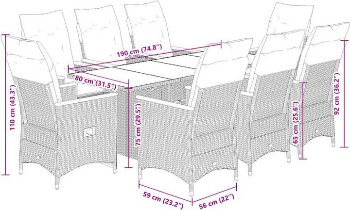 Actual product image vidaXL Garten Essgruppe (190 x 80 x 75 cm)