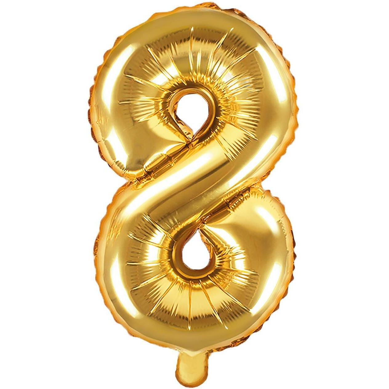 Partydeco Zahlenballon Folie 8 Gold 35-40 cm