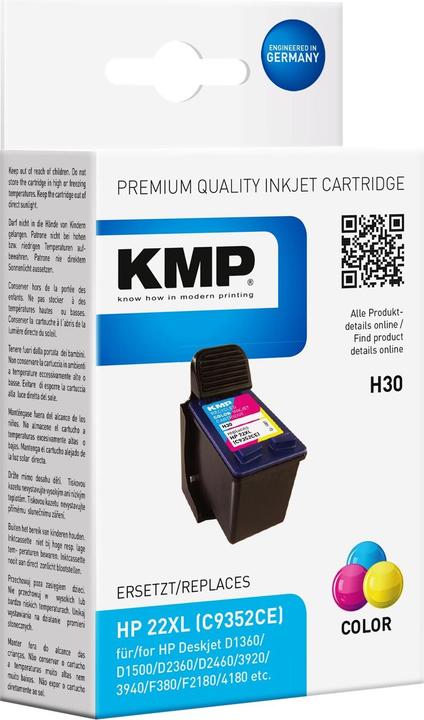 Produktbild KMP Tinte ersetzt HP22XL (C9352CE) (M, C, Y)
