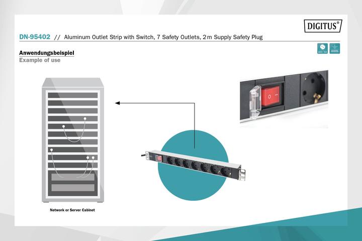 Produktbild Digitus Steckdosenleiste mit Aluminiumprofil / DE Steckdosen (7 x, CEE 7/3, 2 m)