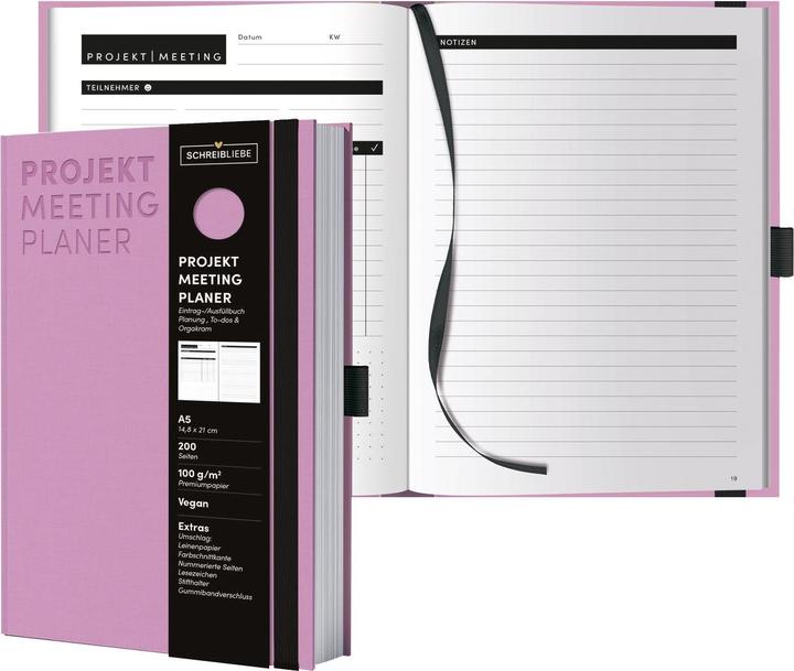 Produktbild Projekt-Meeting Planer Flieder (A5, Liniert, Harter Einband)