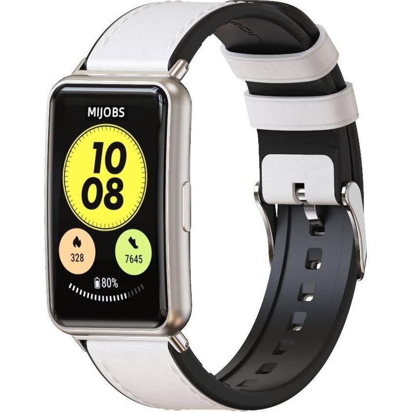Strap-it Leder-Hybridarmband (Leder und Silikon, Watch Fit), Uhrenarmband, Weiss