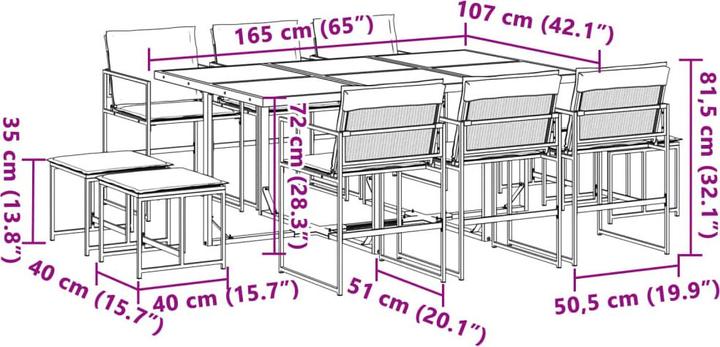 Produktbild vidaXL Garten Essgruppe (165 x 107 x 72 cm)
