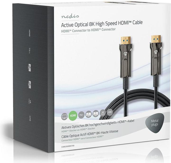 Actual product image Nedis High Speed??HDMI T Cable with Ethernet HDMIT Plug HDMIT Plug 8K@60Hz 48 Gbps 75.0 m run (75 m)