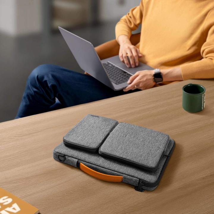 Actual product image tomtoc - Defender Laptop Briefcase (A42D3G3) - with Shoulder Strap and Small Card Pocket, 14" - Gray (14.40", Universal, Apple)