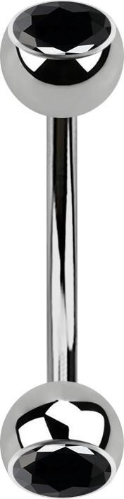 Image du produit Star Piercing Micro banane argentée avec deux boules de cristal noir (sans laiton, Titane)