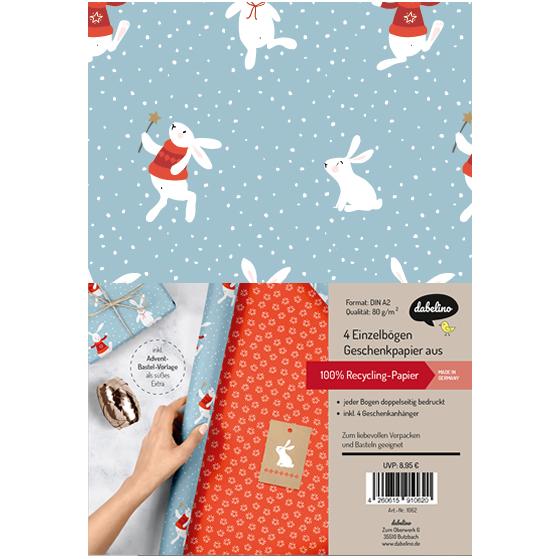 Thumbnail - Dabelino, Geschenkverpackung, Geschenkpapier Set Weihnachten: Schneeh (Geschenkpapier, 4 x)